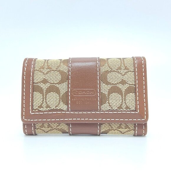 COACH Signature 6-Ring Key Case Canvas Brown/Beige - Picture 1 of 11